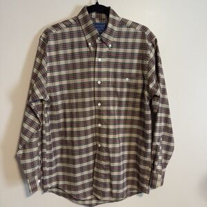 Towncraft Wrinkle Free Sz Small Long Sleeve Button Plaid‎ Shirt Red Green Brown.